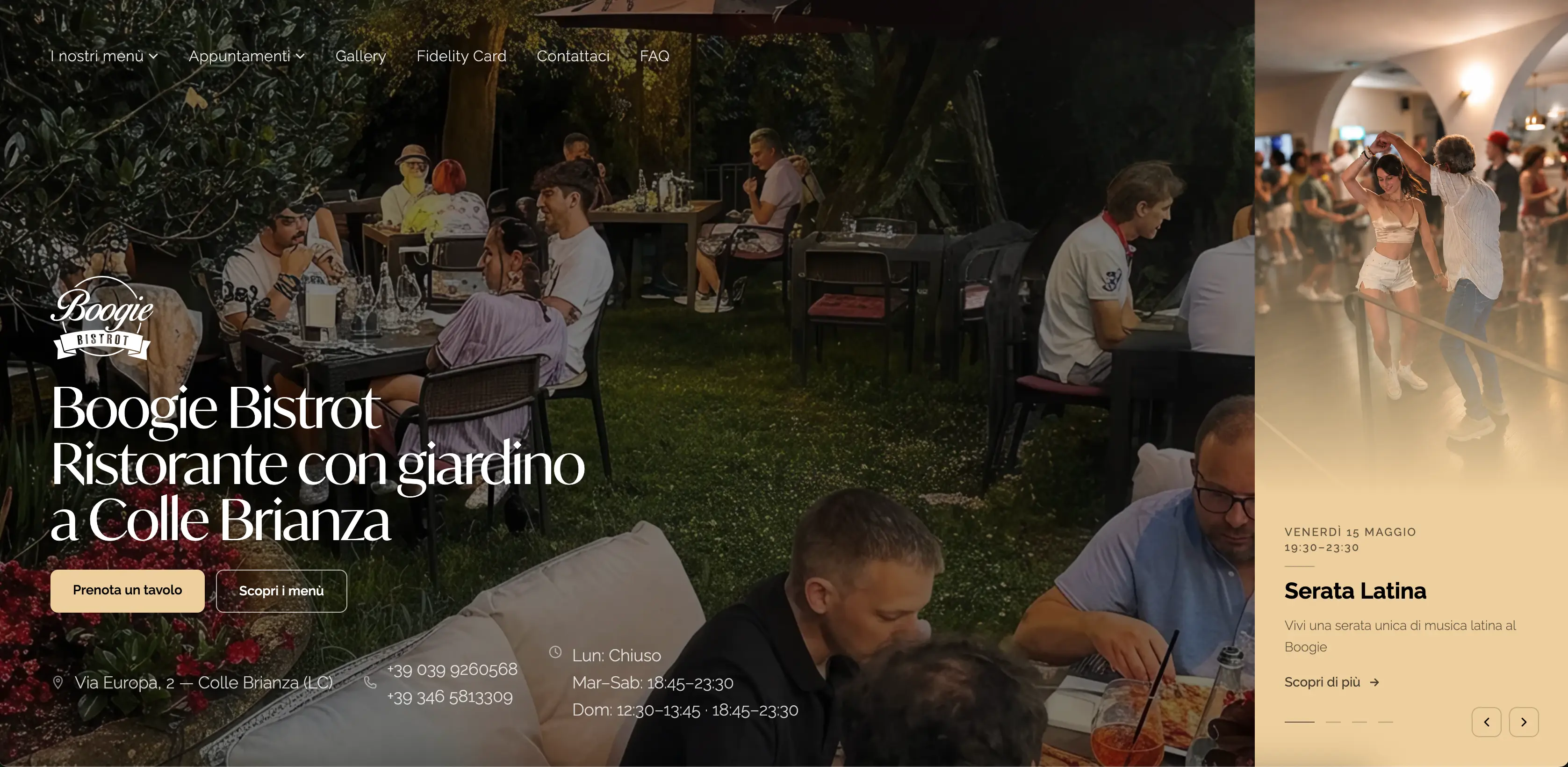 Hero section della homepage
