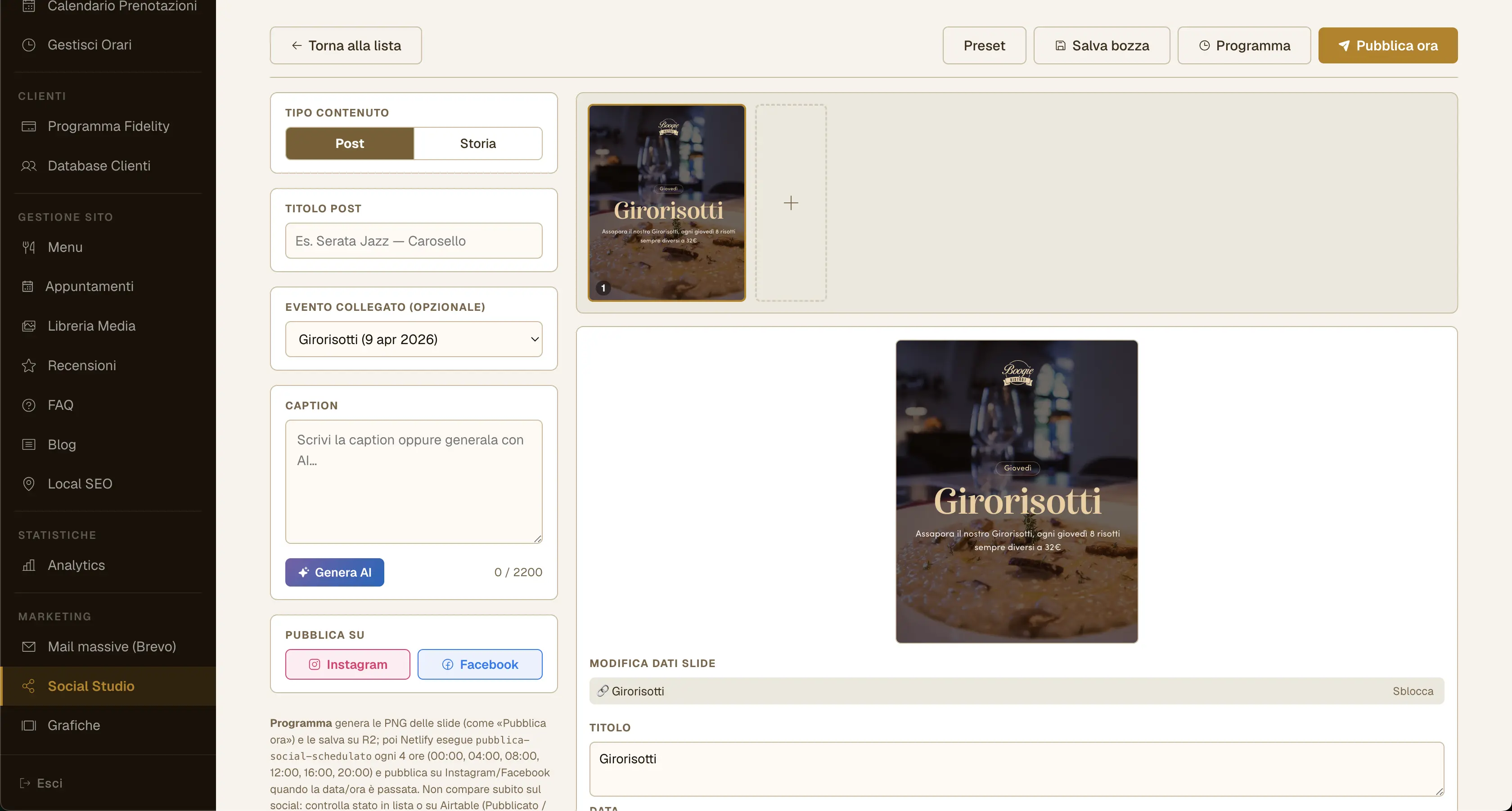 Pagina del Social Studio